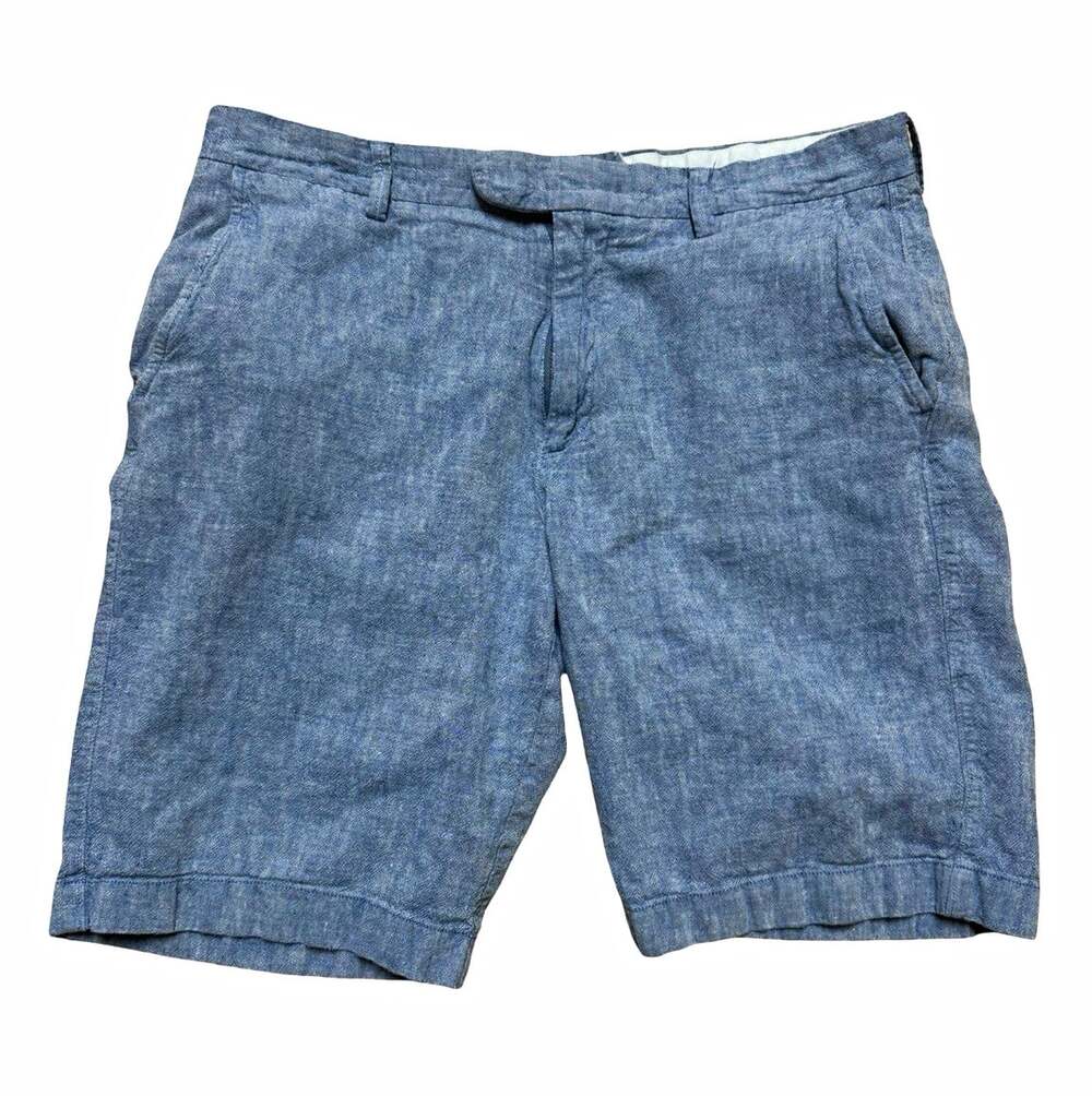 J.CREW Rivington Men’s Blue Linen Cotton Chino Shorts Flat Front Pockets